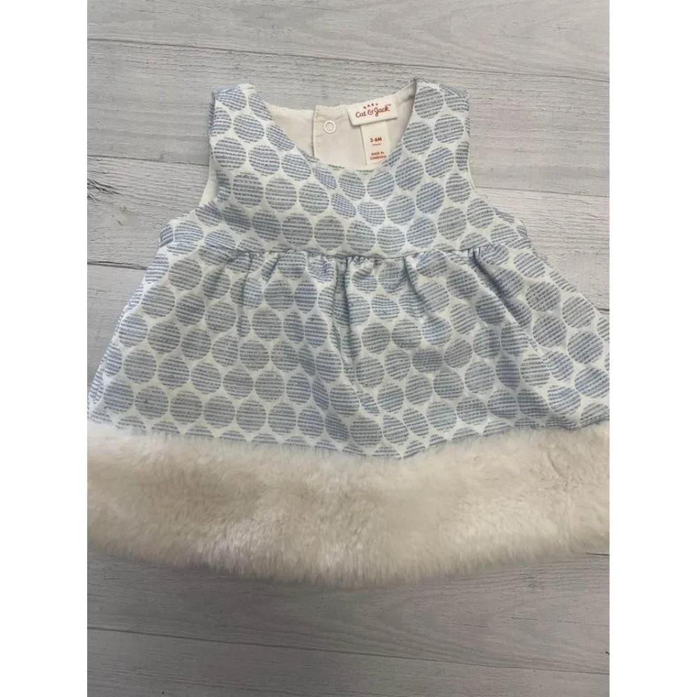 Cat And Jack metallic blue faux fur Dress 3/6 Months‎